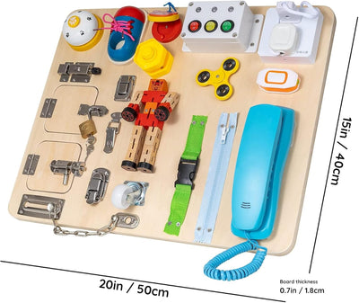 Fidtoy 20-in-1 Montessori Wooden Busy Board for Toddlers