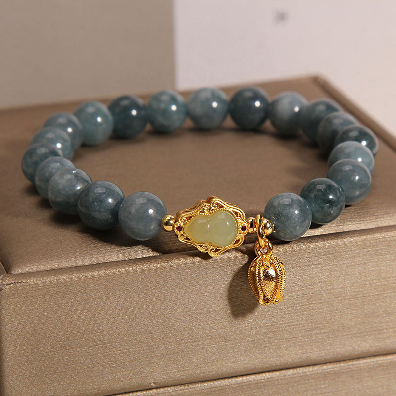 Buddha Stones Natural Jade Gourd Tulip Charm Luck Bracelet Bracelet BS 3