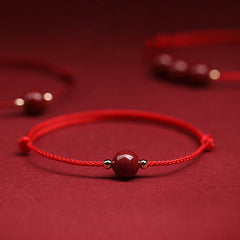 Buddha Stones Natural Lucky Cinnabar Bead Blessing String Bracelet Anklet Bracelet BS One Cinnabar Bead Red Anklet(Anklet Circumference 21-27cm)