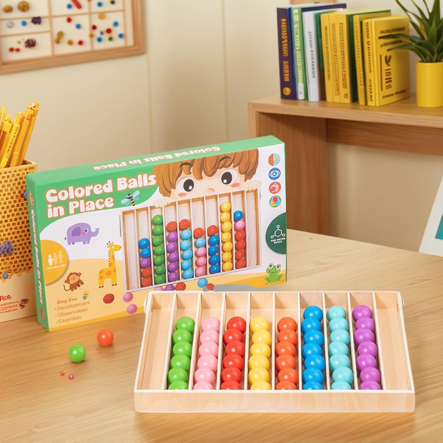 Color Sorting Toy, Wooden ClinChild Educational Toy, Balls Sorting Game for Boys and Girls, Classroom, Homeschool, Kindergarten, Travel Holy Hosiery Stick Assistant, Fine Motor Suitable