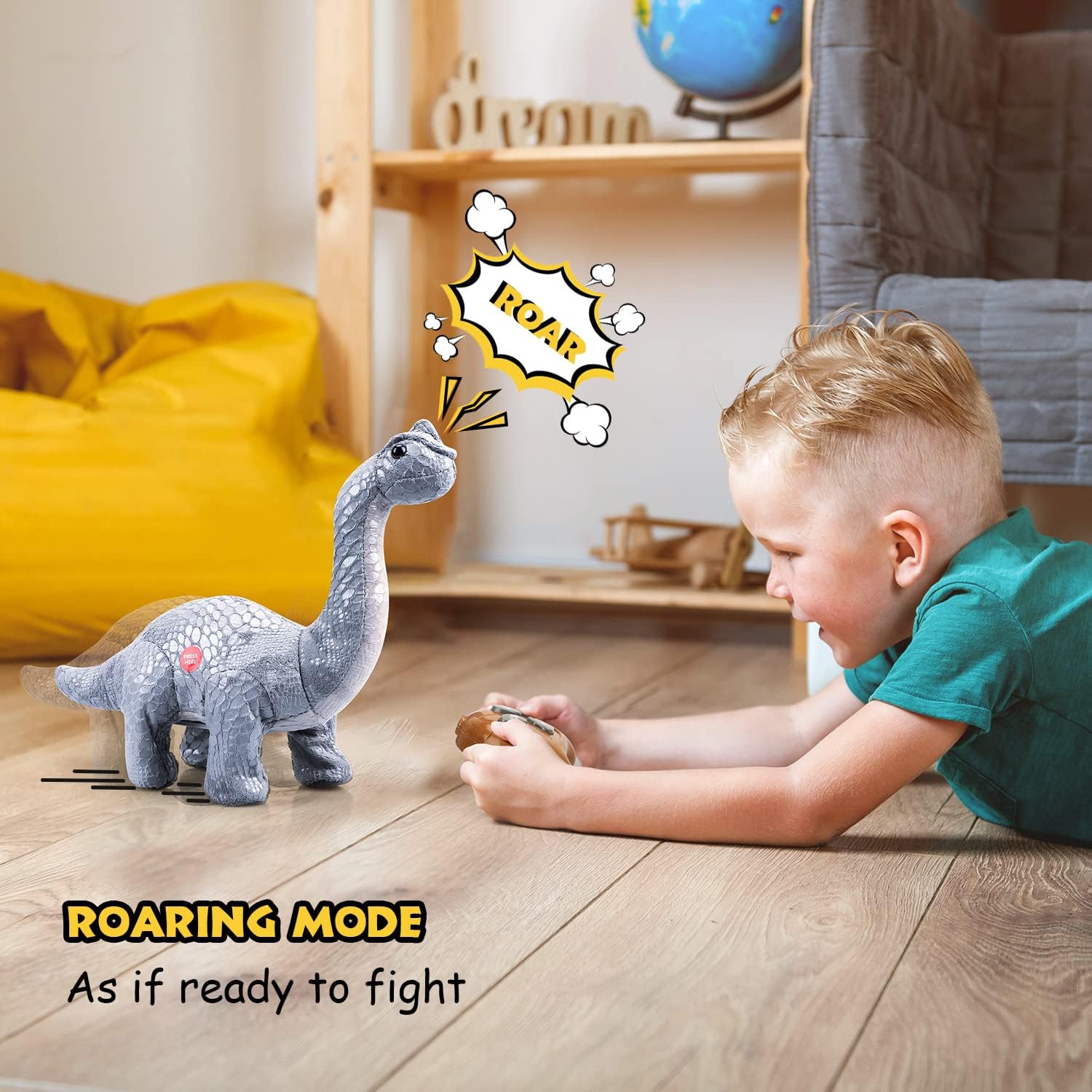 Juguete de dinosaurio de peluche con control remoto Fidtoy con respuesta de voz y música