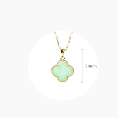 Buddha Stones Four Leaf Clover Jade Pattern Luck Necklace Pendant Necklaces & Pendants BS 5