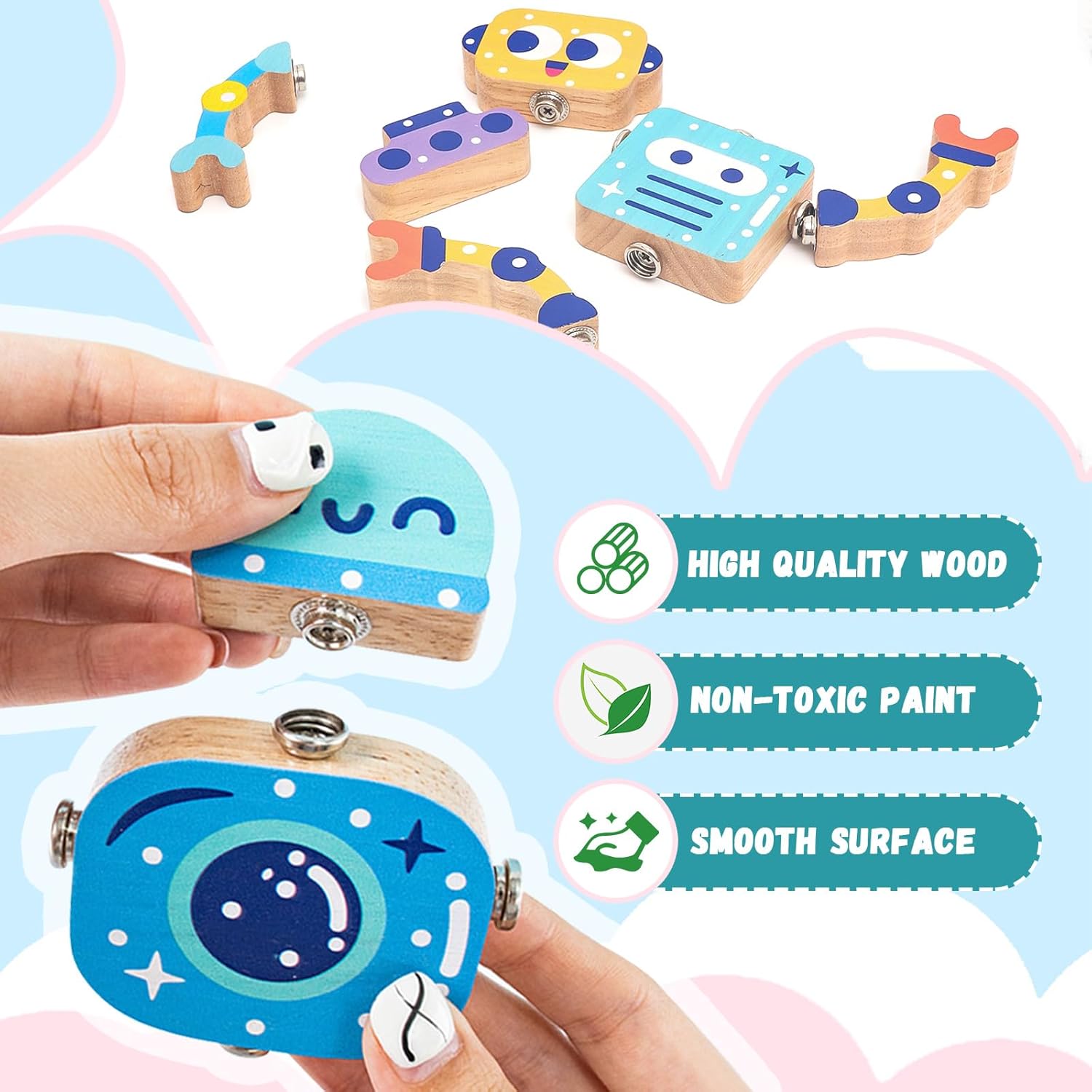 Juguete de construcción de robot de madera Fidtoy, juego de encastre para niños