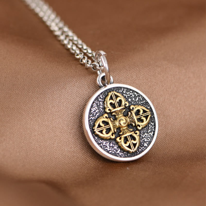 Buddha Stones 925 Sterling Silver Double Dorje Vajra Blessing Necklace Pendant Necklaces & Pendants BS 1