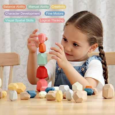 Juguete Montessori de Bloques de Construcción de Piedras de Madera Coloreadas (Coordinación y Concentración)