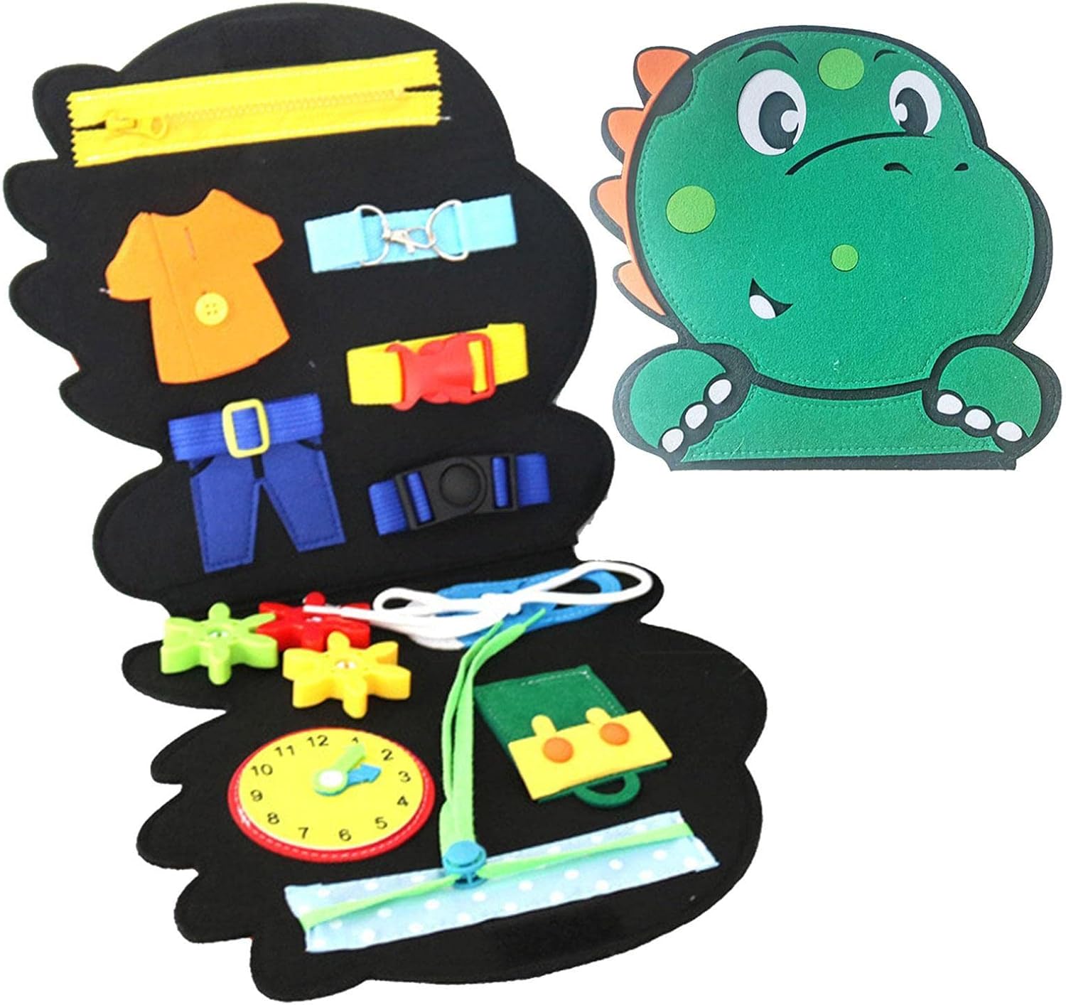 Libro de fieltro silencioso - Libro ocupado preescolar de dinosaurio de fieltro para niños pequeños | Carpeta de actividades de aprendizaje preescolar para niños pequeños y libro de juguetes de Fiaoen