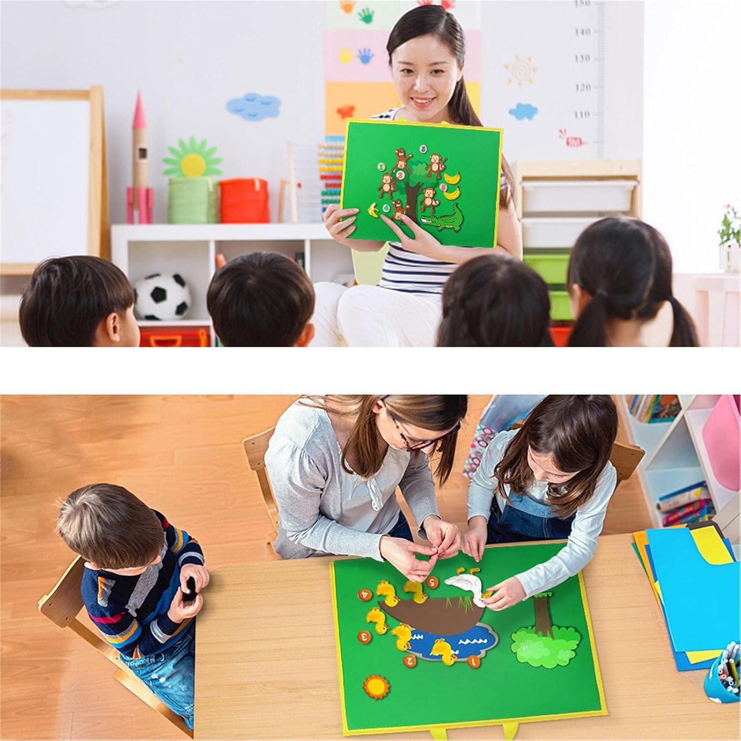 fieltro para aula, tablas enseñanza plegables doble cara, historias para preescolar, Montessori Education Storytelling Naixue