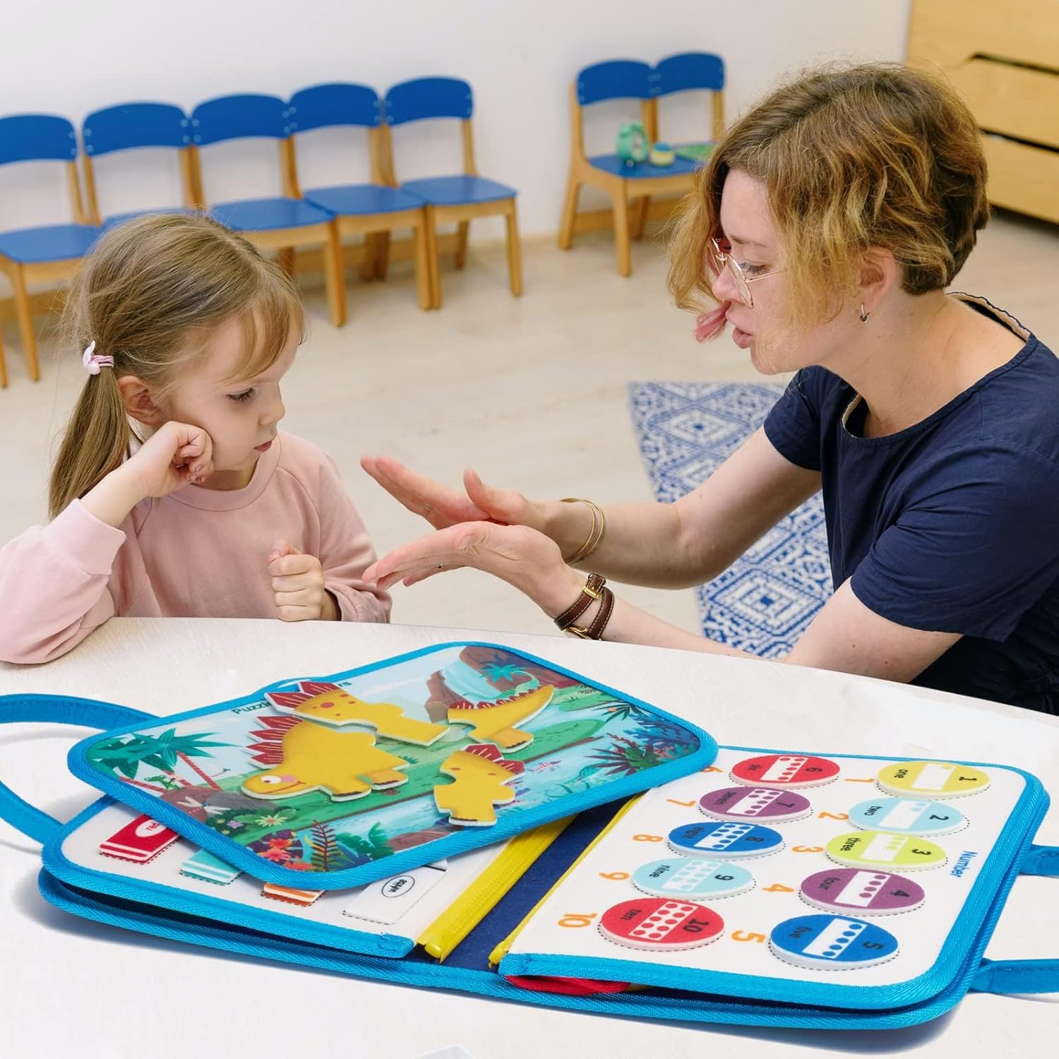 Busy Board Sensory Toys for Toddlers 1 2 3 4, Toddler Travel Activities Educational Toys, Montessori Toys for 1 2 3 4 Year Old Gilrs Boys Gift, Dinosuar