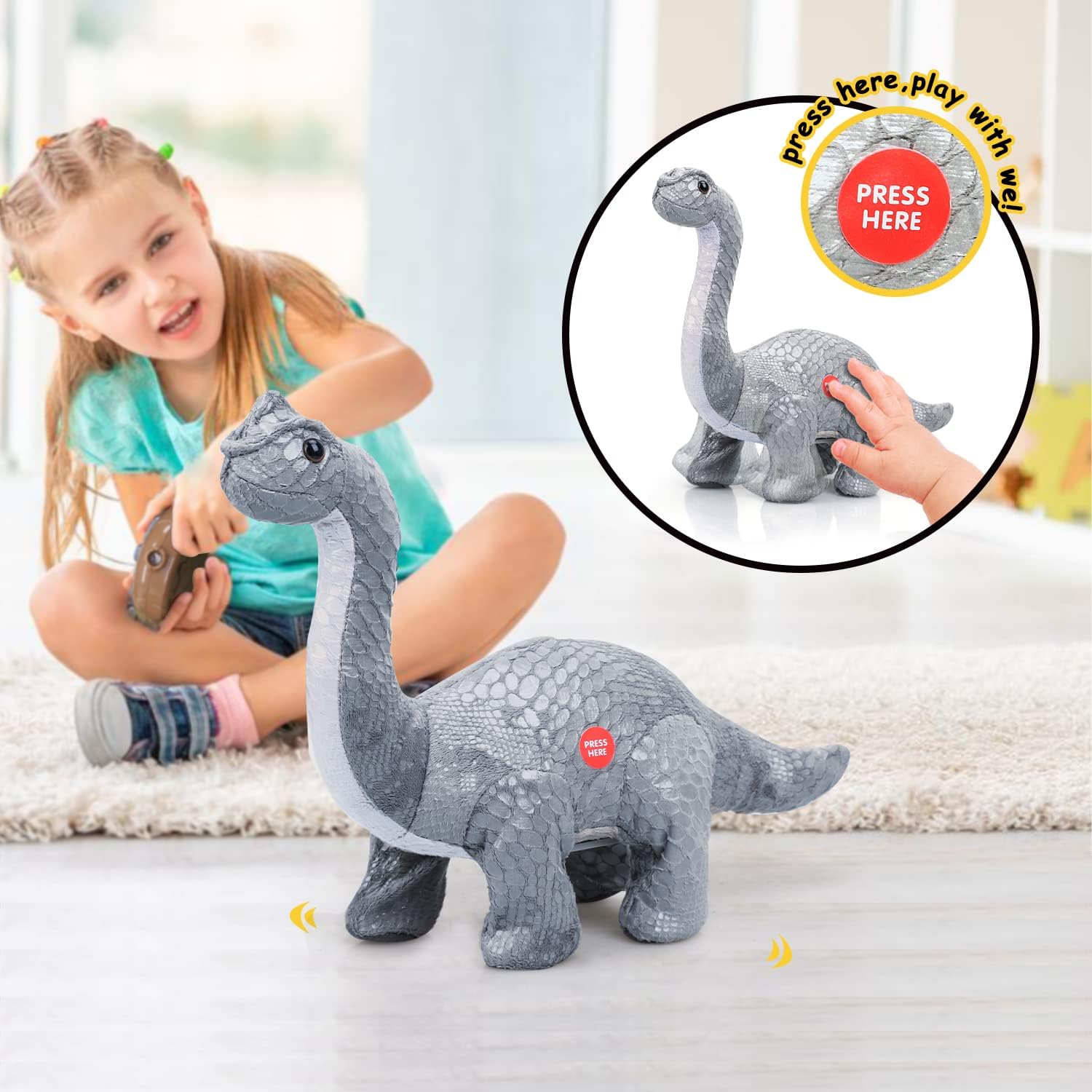 Juguete de dinosaurio de peluche con control remoto Fidtoy con respuesta de voz y música