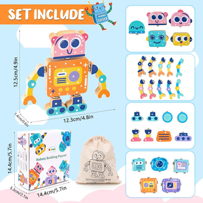 Juguete de construcción de robot de madera Fidtoy, juego de encastre para niños