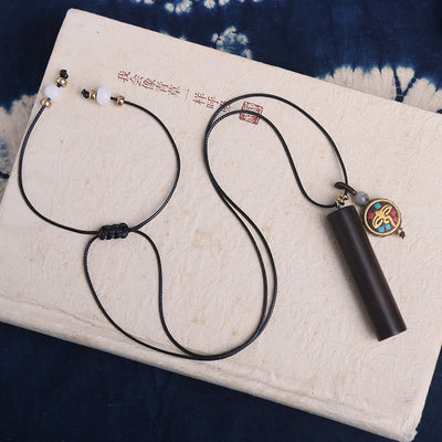 Buddha Stones Tibetan Ebony Wood Dzi Bead Peace Calm Necklace Pendant Necklaces & Pendants BS 6