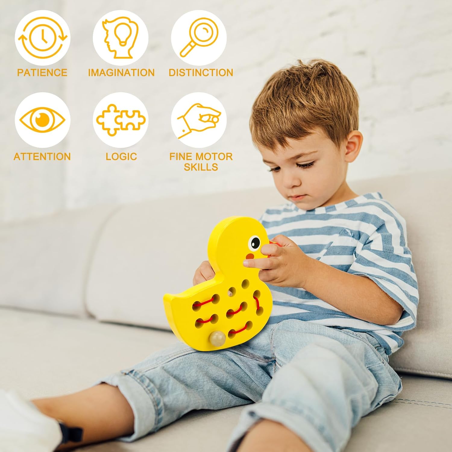 Fidtoy Wooden Lacing Toy Montessori Threading Toy for Toddlers Fine Motor Skills Apple Caterpillar Puzzle Travel Toy Educational Learning Toy Gift