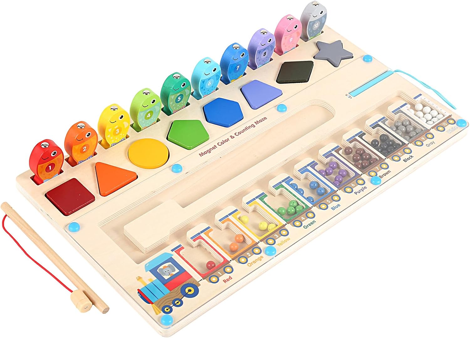 Fidtoy 3 in 1 Montessori Magnetic Maze Toy for Toddlers Color Sorting Shape Matching Fishing Game Learning Board Fine Motor Skills Educational Travel Toy