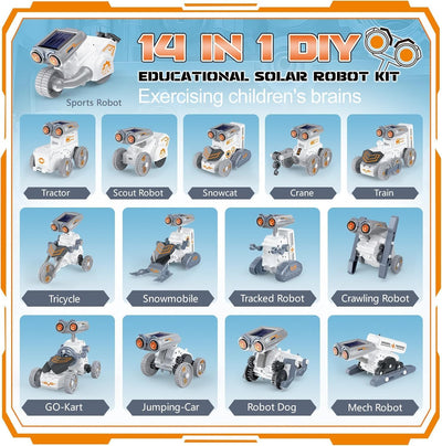 Fidtoy Solar Power Robotics Kit 14 Models in 1, 191-Piece Plastic STEM Robot Building Toy with Solar and AAA Battery Play, Engineering Learning Kit for Kids