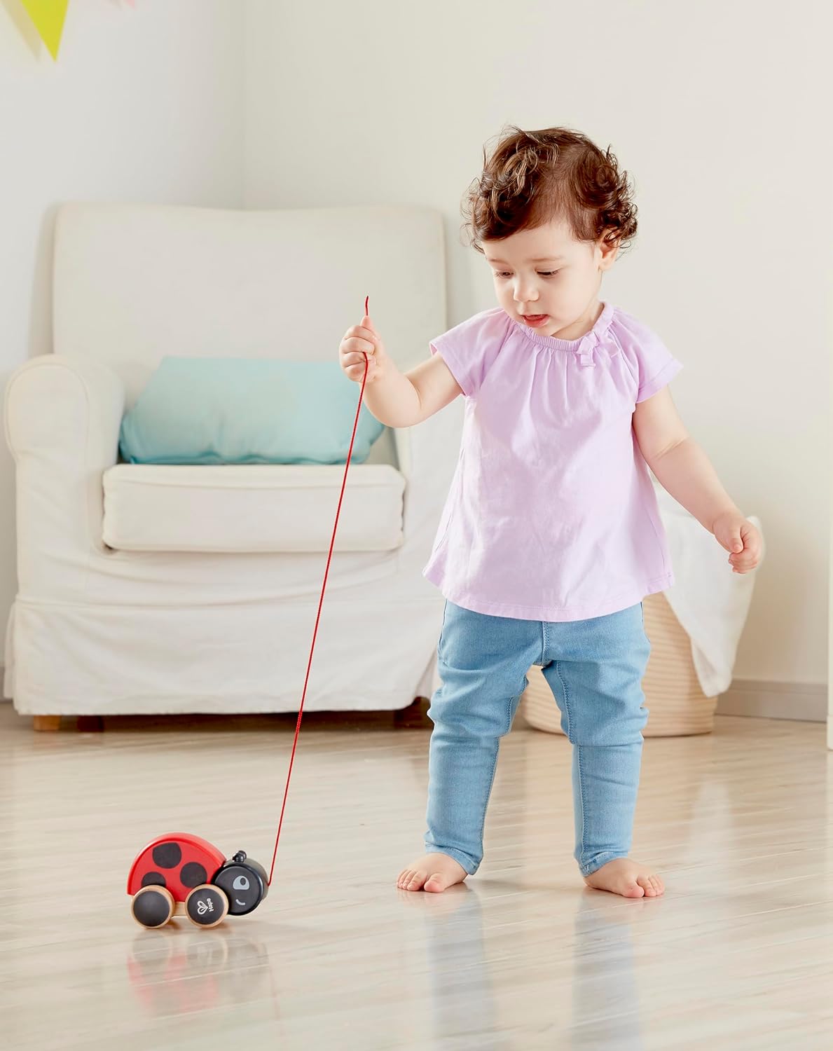 Fidtoy Mariquita Juguete para Arrastrar Juguete de Madera para Caminar para Niños Pequeños