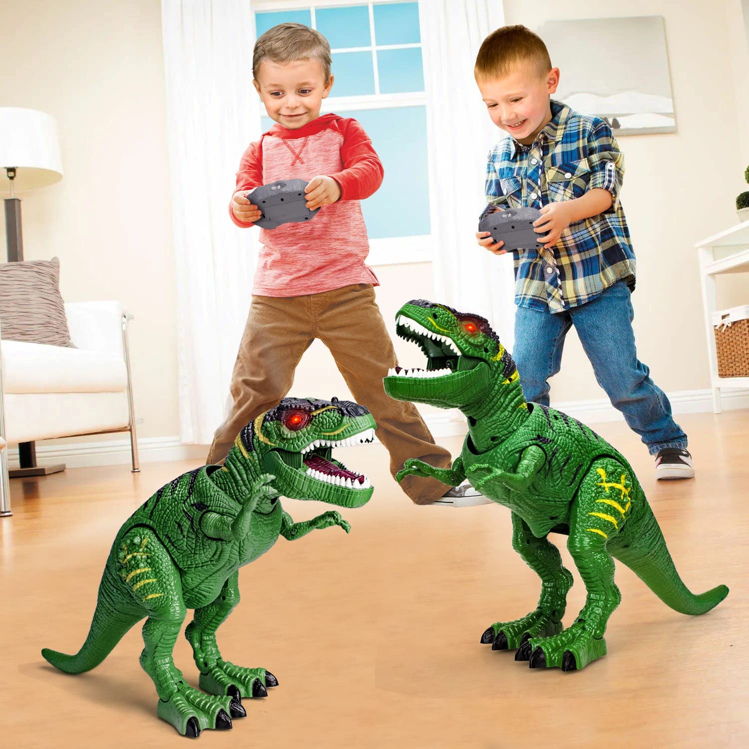 Juguete de dinosaurio T-Rex con control remoto Fidtoy y pulverizador de niebla para niños