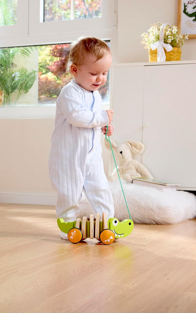 Fidtoy Crocodile à Tirer en Bois, Jouet de Marche pour Tout-Petits