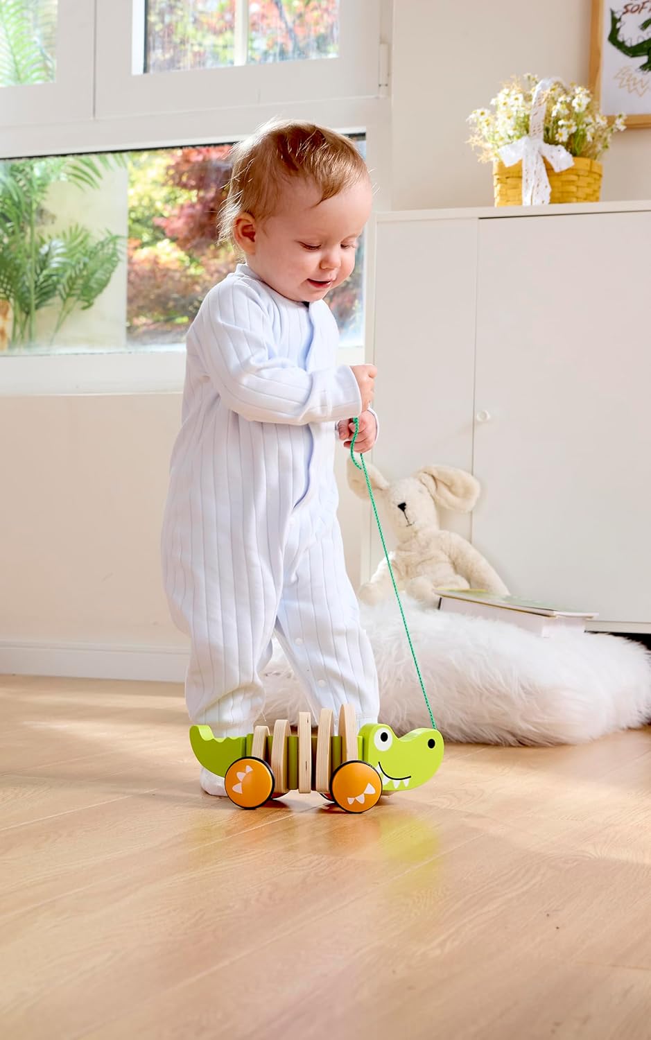 Fidtoy Crocodile à Tirer en Bois, Jouet de Marche pour Tout-Petits