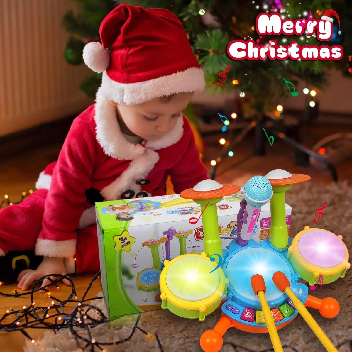 Fidtoy Kids Drum Set with Microphone for Toddlers – Musical Instrument Toy with Lights, Sounds & Interactive Learning