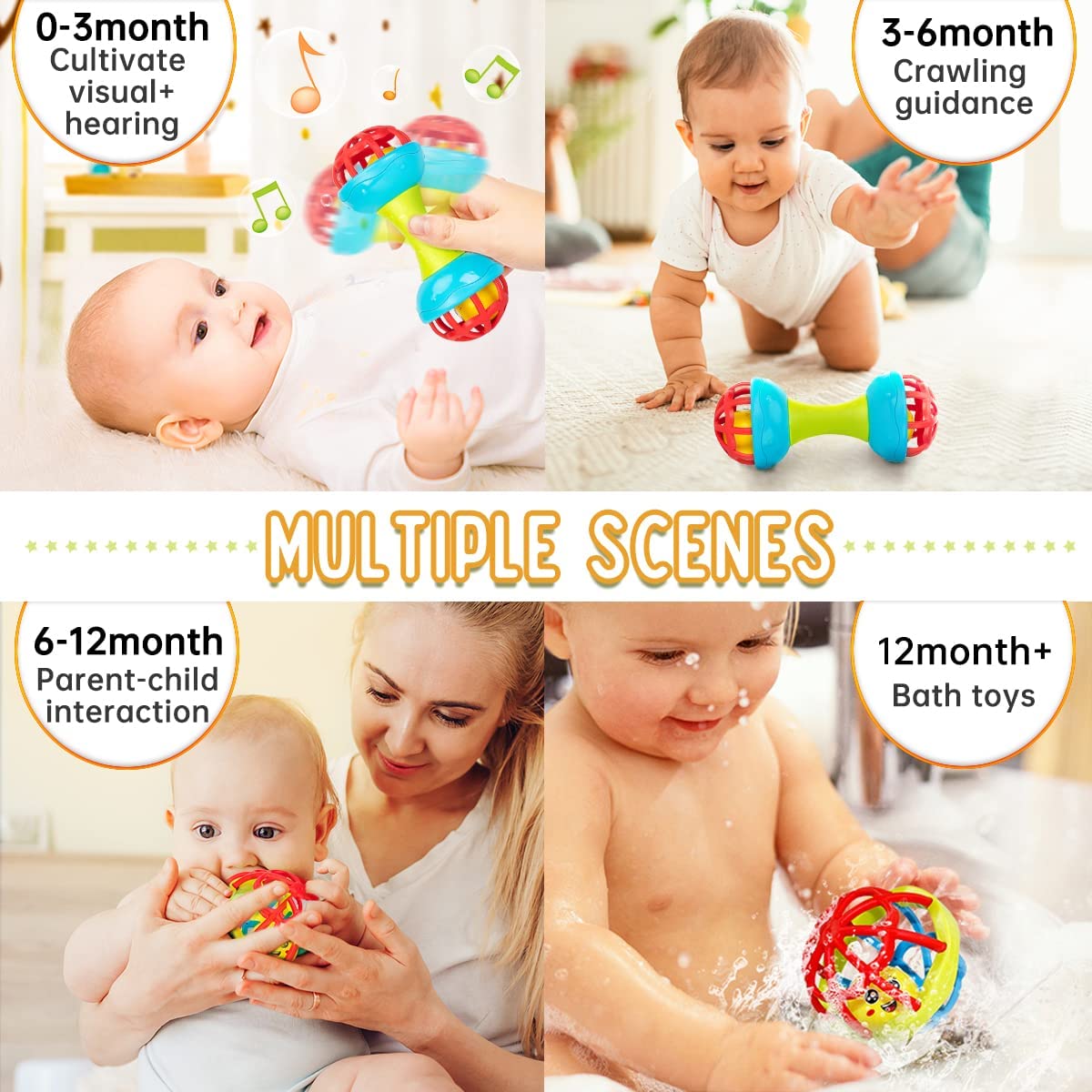 Fidtoy Hochet Bébé Balle et Maracas en ABS Alimentaire Jouet Sensoriel