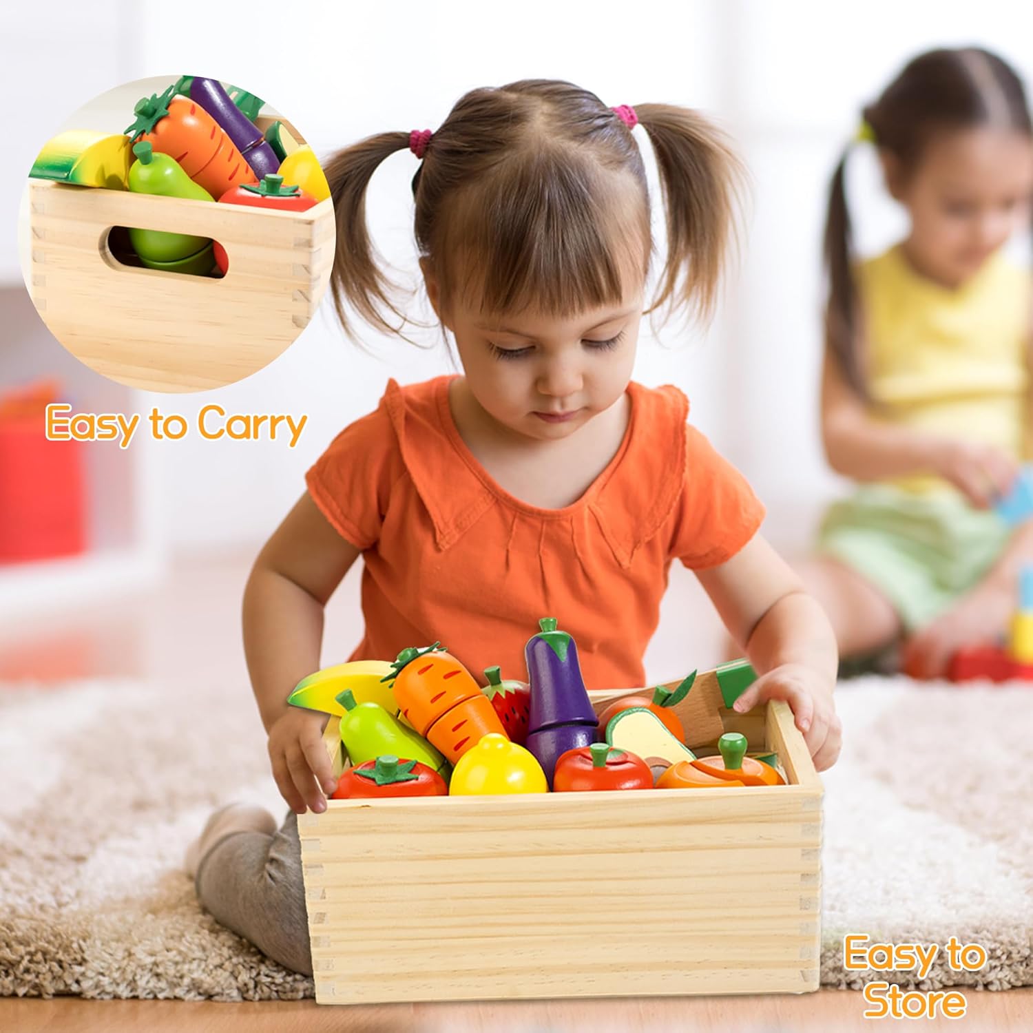 Fidtoy Juego de Alimentos de Madera para Cortar, Juguete Montessori de Imitación