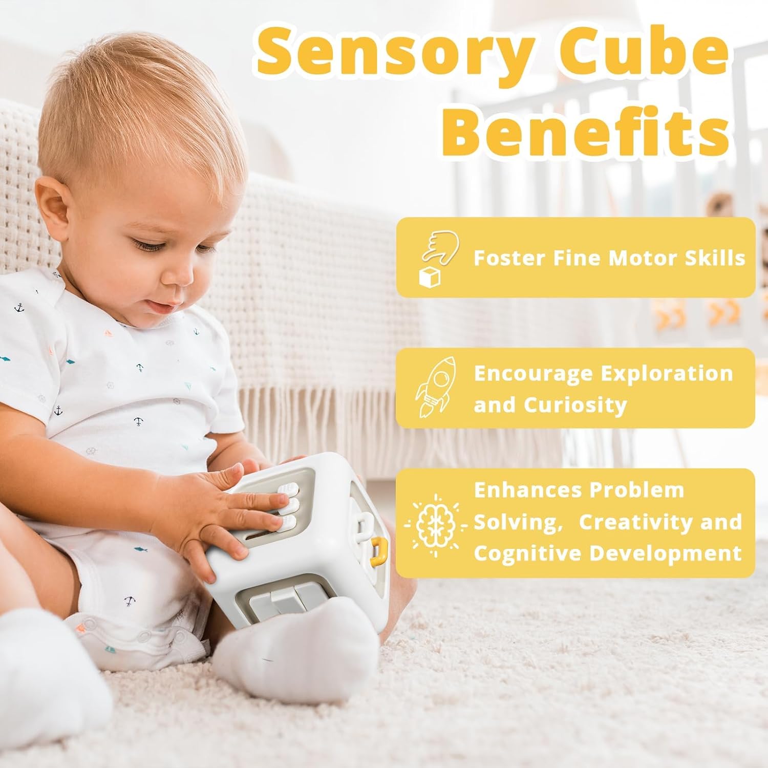 Fidtoy 6-in-1 Montessori Busy Cube for Toddlers – Portable Sensory Activity Cube with Buttons, Gears, Textures, Fine Motor Play, and Travel Learning
