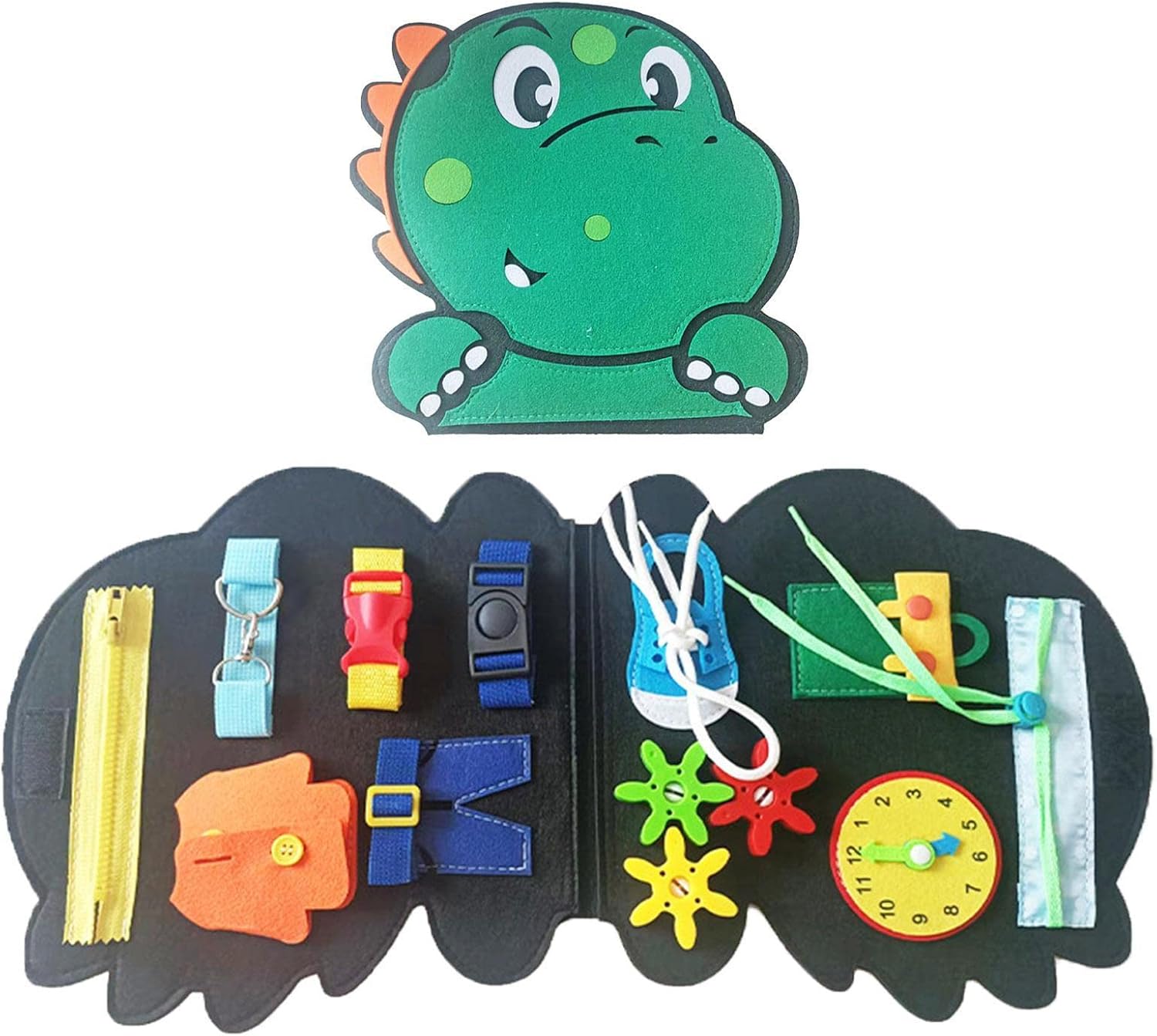 Libro de fieltro silencioso - Libro ocupado preescolar de dinosaurio de fieltro para niños pequeños | Carpeta de actividades de aprendizaje preescolar para niños pequeños y libro de juguetes de Fiaoen