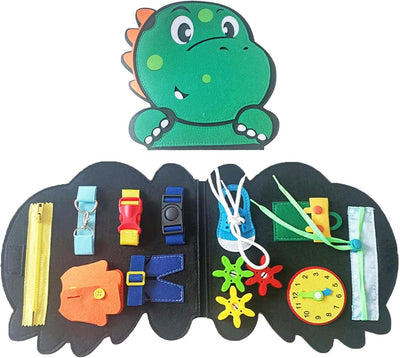Libro de fieltro silencioso - Libro ocupado preescolar de dinosaurio de fieltro para niños pequeños | Carpeta de actividades de aprendizaje preescolar para niños pequeños y libro de juguetes de Fiaoen