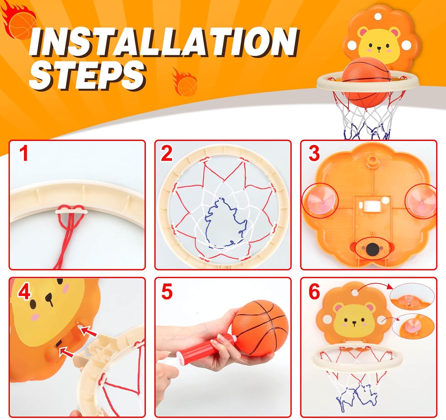 Fidtoy Children Fun Lion Basketball Playset – Adjustable Wall Mounted Basketball Hoop Toy for Kids Indoor Outdoor Sports Play