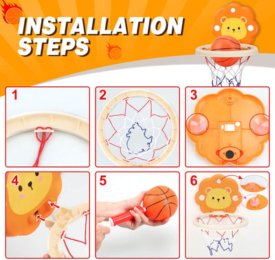 Fidtoy Children Fun Lion Basketball Playset – Adjustable Wall Mounted Basketball Hoop Toy for Kids Indoor Outdoor Sports Play