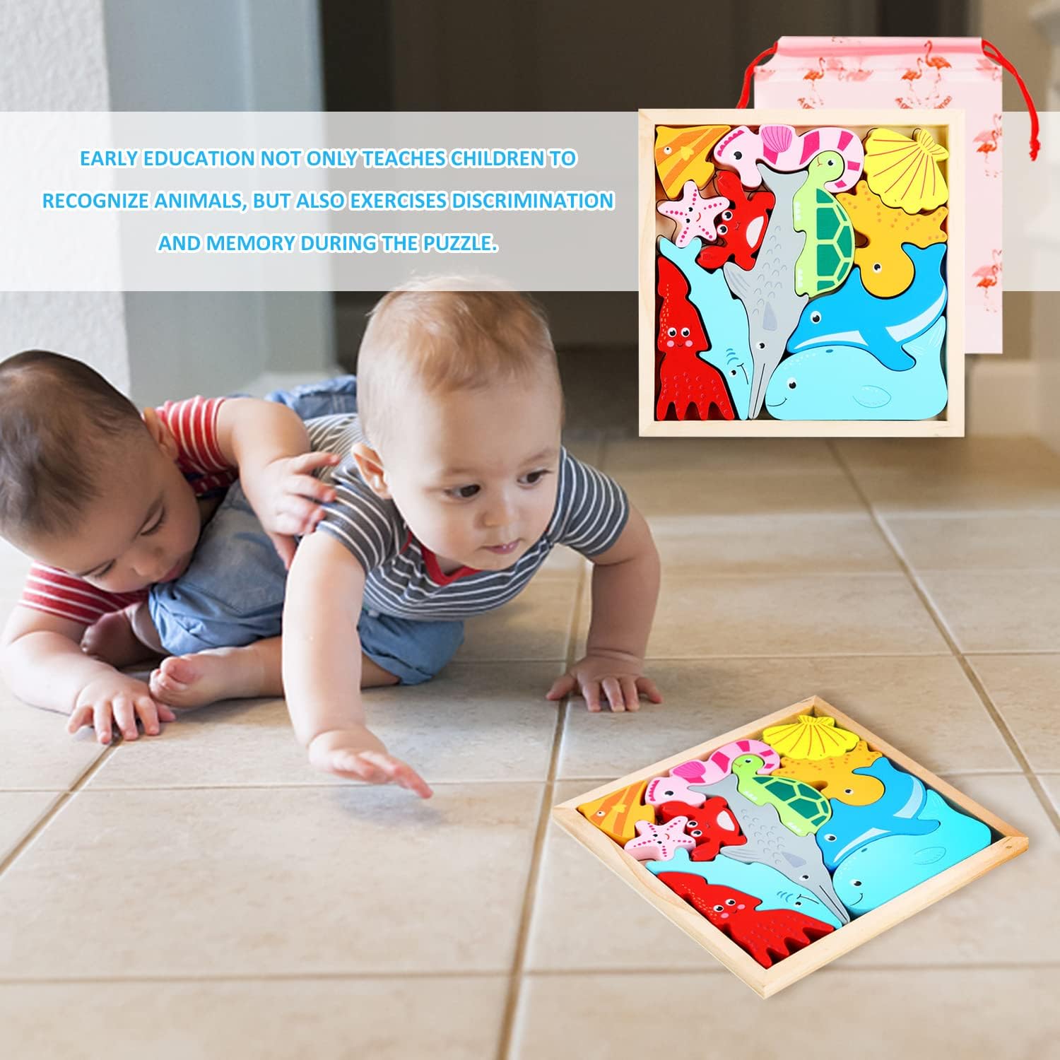 Fidtoy Tangram Animales Marinos – Rompecabezas 3D Montessori de Madera para Niños