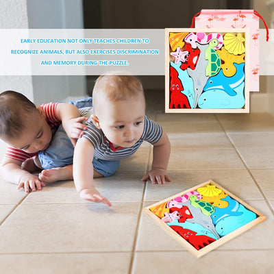 Fidtoy Tangram Animales Marinos – Rompecabezas 3D Montessori de Madera para Niños