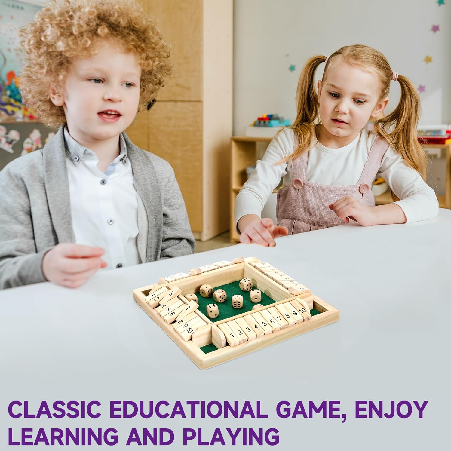 Fidtoy Wooden Number Dice Game for Kids 3+ Math Learning Toy
