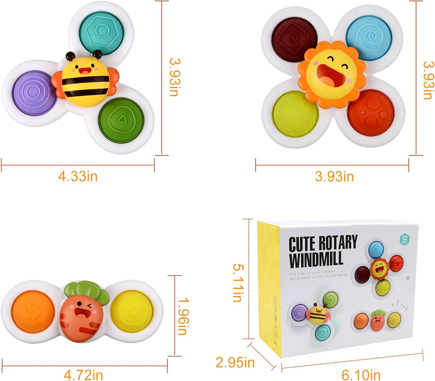 Fidtoy Baby Suction Cup Spinner 3 pieces Toy Pop It Sensory Bath Toy