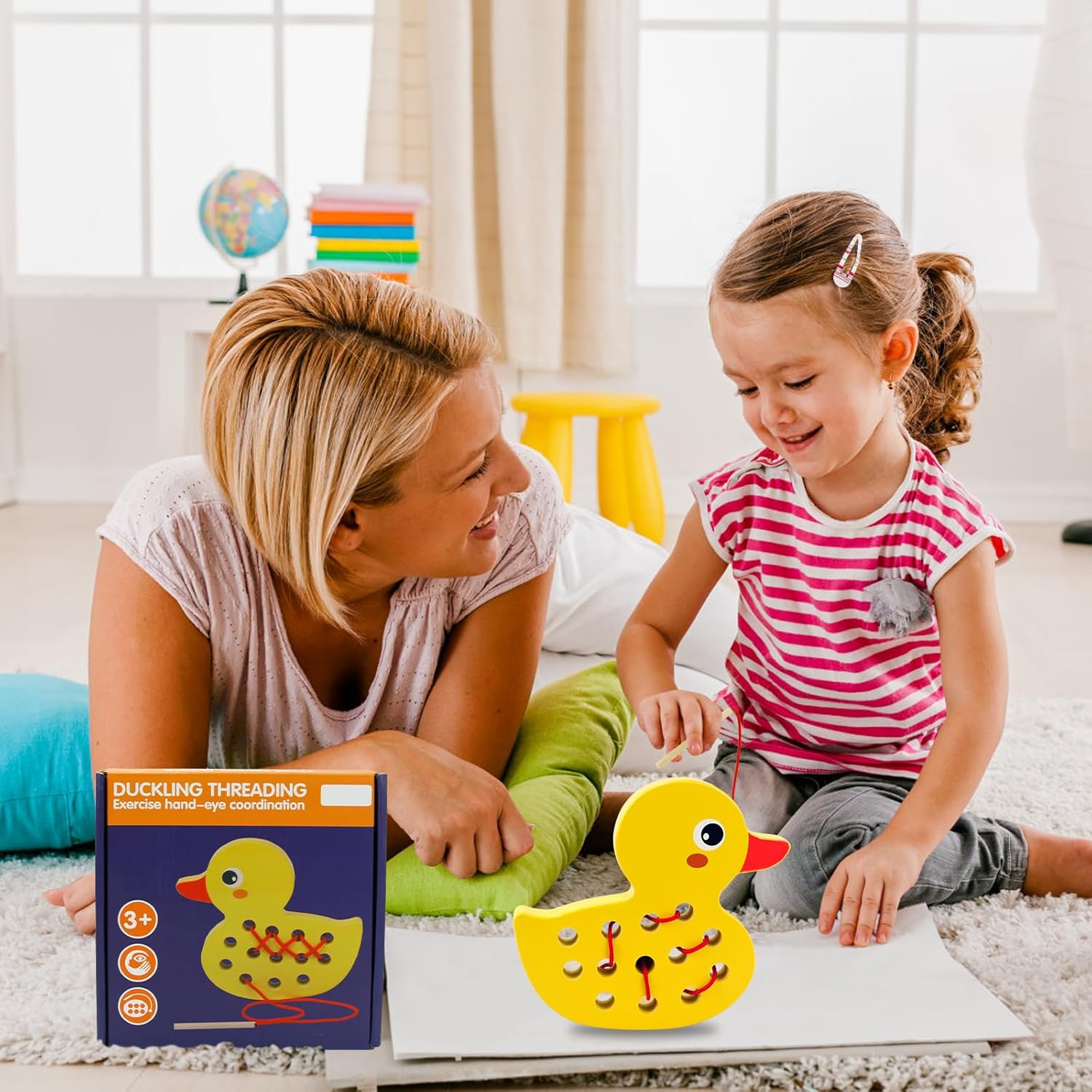 Fidtoy Wooden Lacing Toy Montessori Threading Toy for Toddlers Fine Motor Skills Apple Caterpillar Puzzle Travel Toy Educational Learning Toy Gift