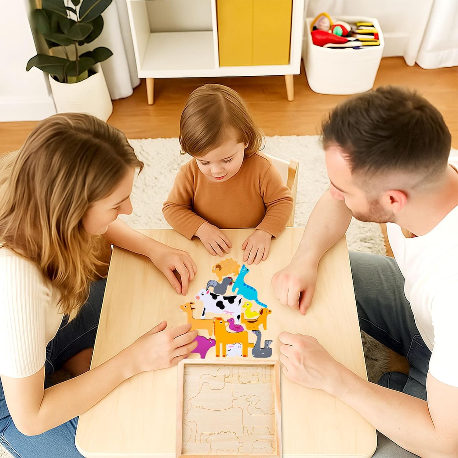 Fidtoy 3D Assembling Puzzle Board Random Design, Wooden Farm Animal Puzzle Board, Number Matching Fine Motor Learning Toy for Kids