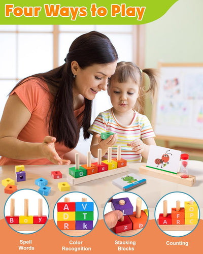 Fidtoy Tour de Mots en Bois – Jouet Éducatif Montessori pour Enfants de 3 Ans et Plus