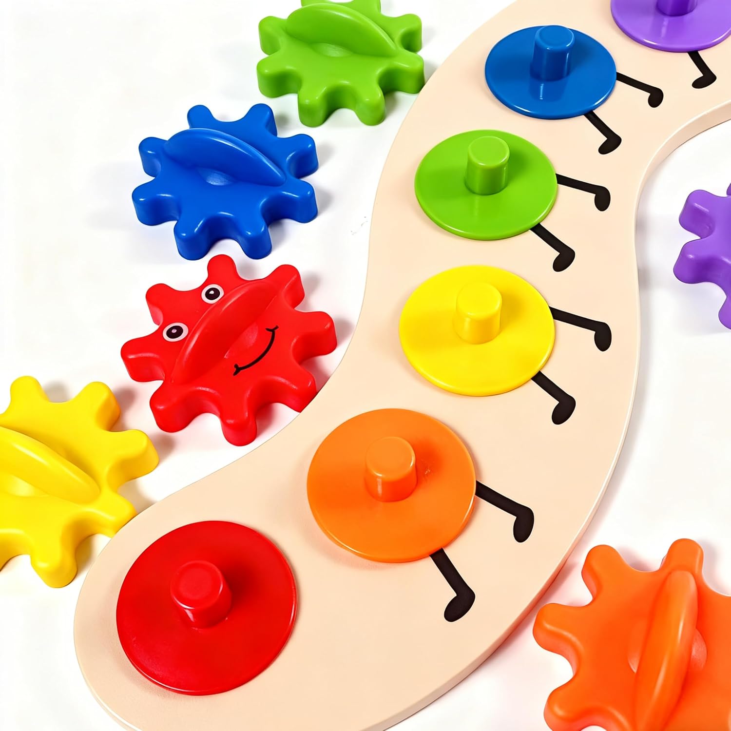 Fidtoy Rainbow Caterpillar Gear Toy for Toddlers – Color Matching & Fine Motor Learning Toy