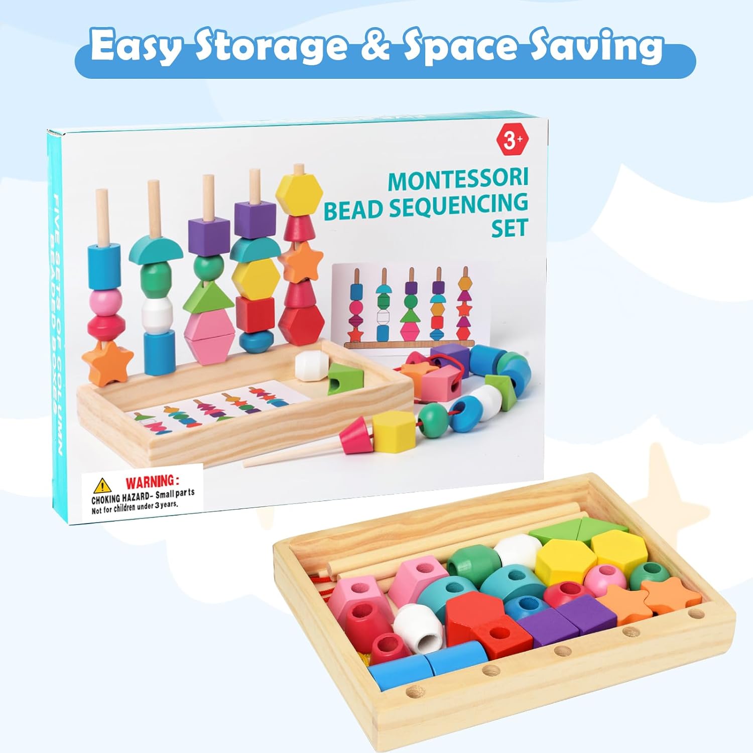 Fidtoy Montessori Jeu d'association de formes en bois, jouet de séquençage et d'enfilage pour les tout-petits