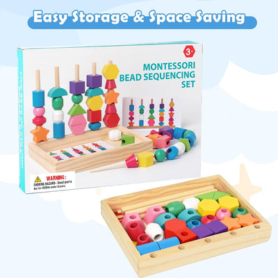 Fidtoy Montessori Jeu d'association de formes en bois, jouet de séquençage et d'enfilage pour les tout-petits