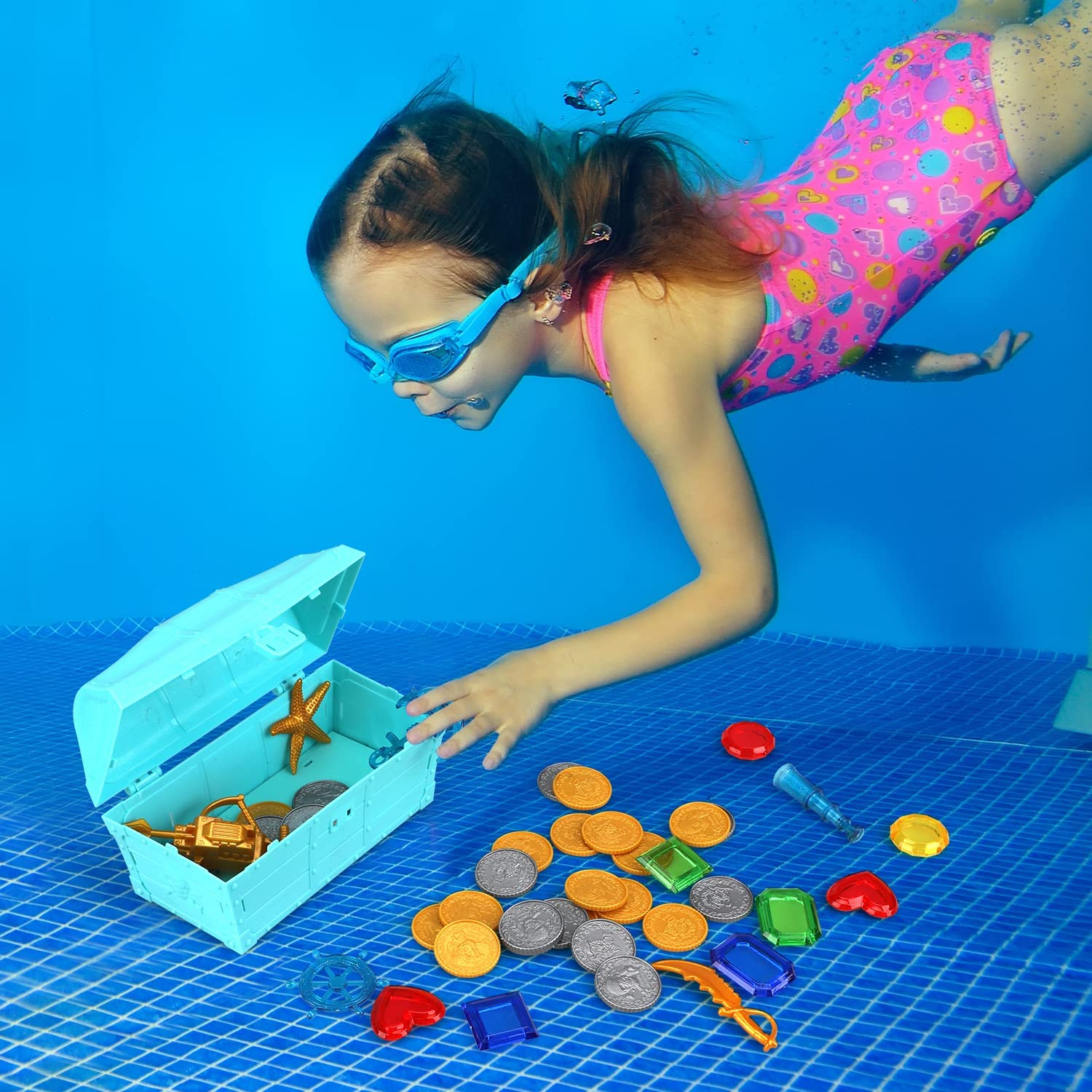 Fidtoy Pool Dive Toy Set for Kids 4-8 Treasure Hunt Game