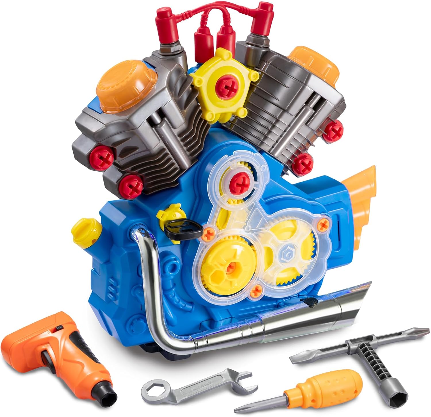 Moteur de moto Fidtoy à construire avec sons et lumières pour enfants