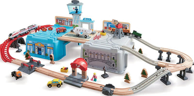 Fidtoy Wooden City Train Set 80 Piece Railway Building Toy for Kids