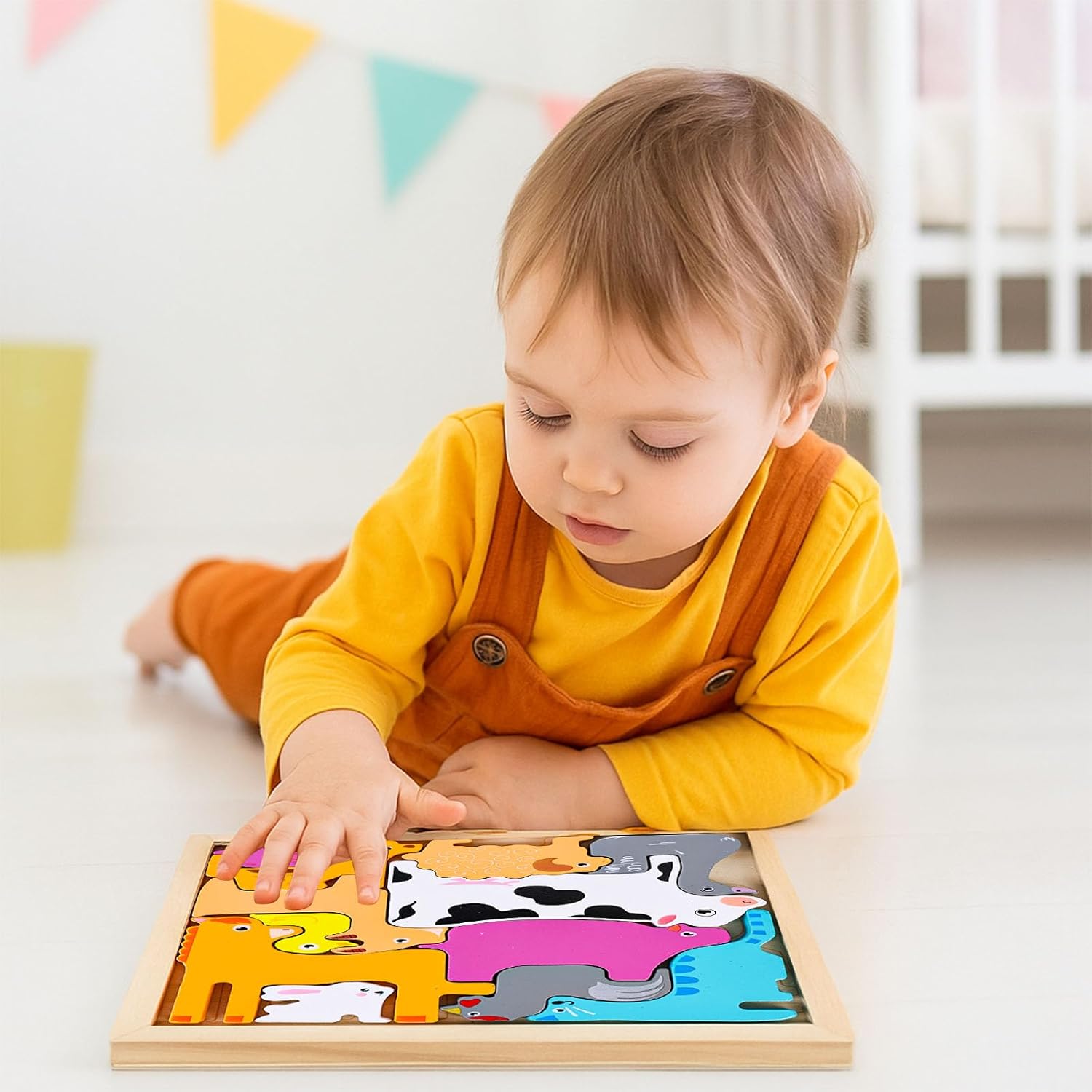 Fidtoy 3D Assembling Puzzle Board Random Design, Wooden Farm Animal Puzzle Board, Number Matching Fine Motor Learning Toy for Kids
