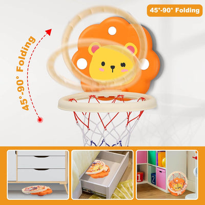 Fidtoy Children Fun Lion Basketball Playset – Adjustable Wall Mounted Basketball Hoop Toy for Kids Indoor Outdoor Sports Play