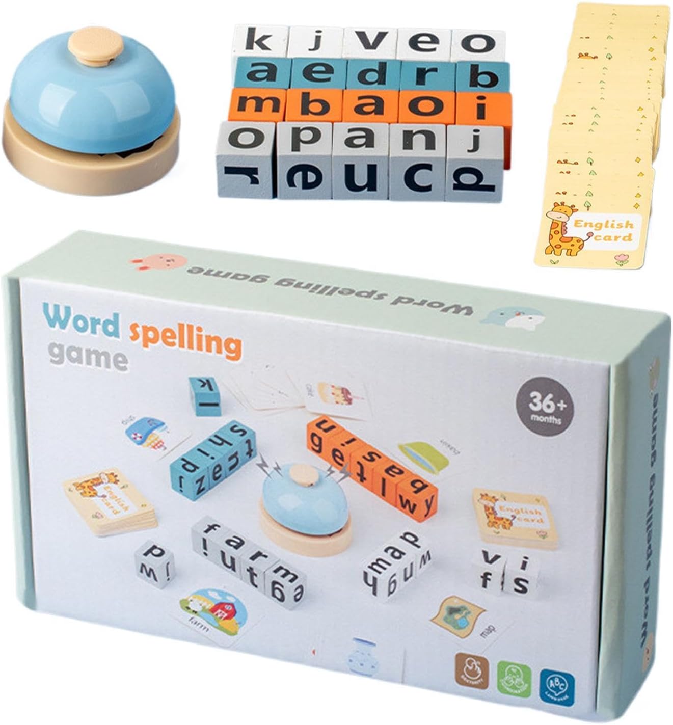 Juego de bloques de madera para deletrear con timbre, de 2 a 4 jugadores - 584