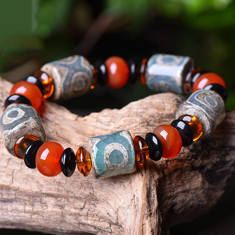 Buddha Stones Tibetan Three-eyed Dzi Bead Agate Protection Happiness Bracelet Bracelet BS 2