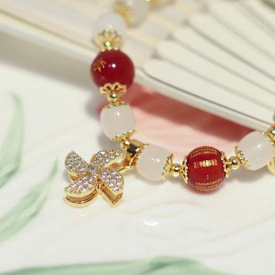 Buddha Stones Windmill Chinese Lock Charm Fu Character Blessing Bracelet Bracelet BS 3