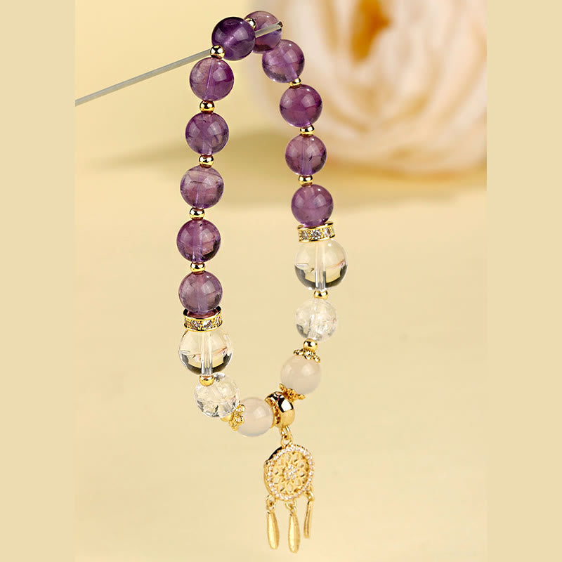 Buddha Stones Green Strawberry Quartz Amethyst Crystal Dreamcatcher Healing Bracelet 5