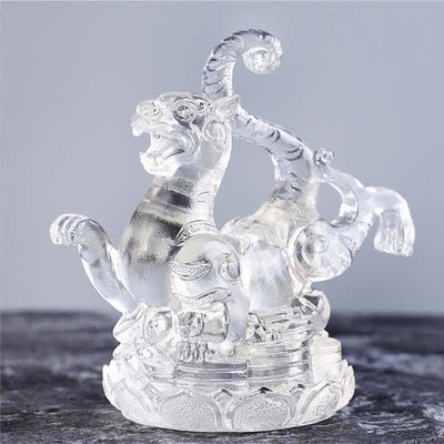 Buddha Stones Feng Shui Four Symbols Azure Dragon Handmade Liuli Crystal Art Piece Home Office Decoration Decorations BS 8